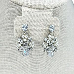 Elizabeth Bower Star Flower Drop Bridal Earrings Rhodium Plate